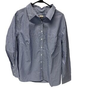 A New Day Women's XXL Blue White Stripe Button Down Shirt Long Sleeve Pocket